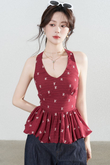Red Halter Peplum Top