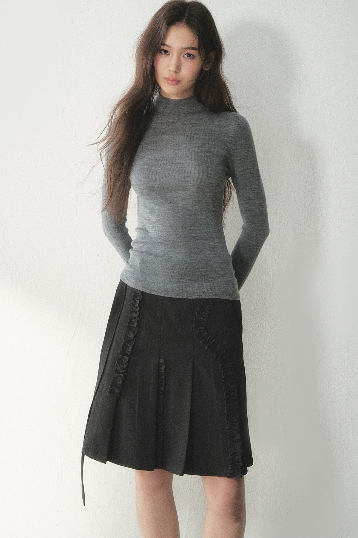 100% Wool Half-Turtleneck Knit Top