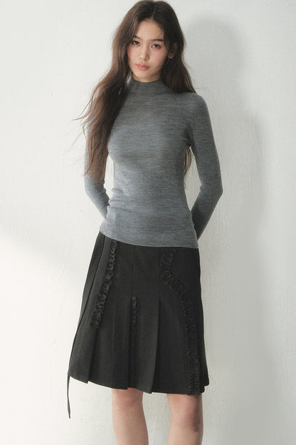 100% Wool Half-Turtleneck Knit Top