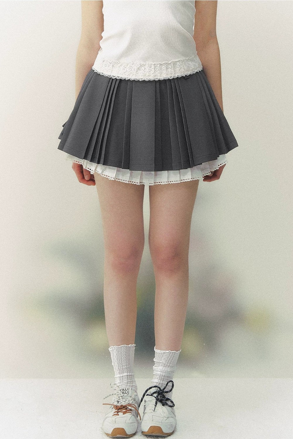 Lace Pleated A-Line Skirt