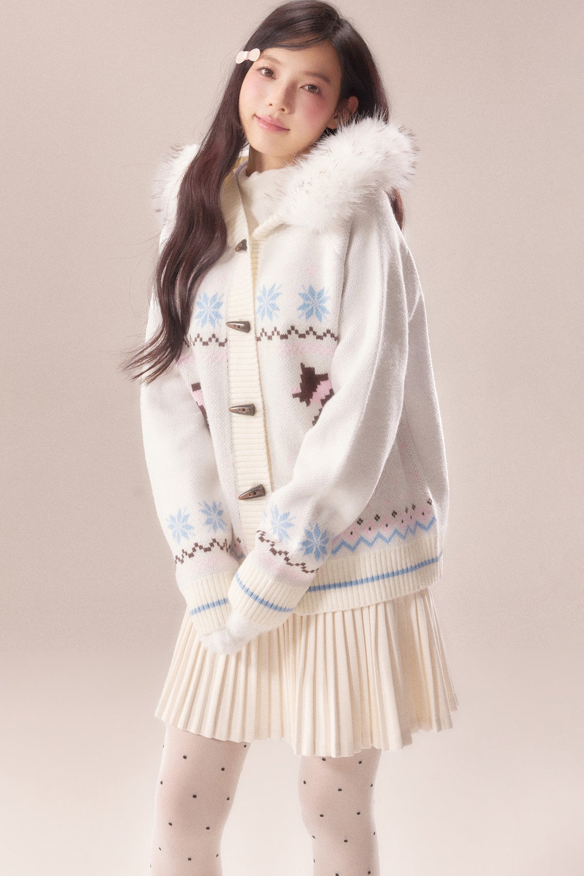 Cárdigan Fair Isle con cuello de pelo de perro