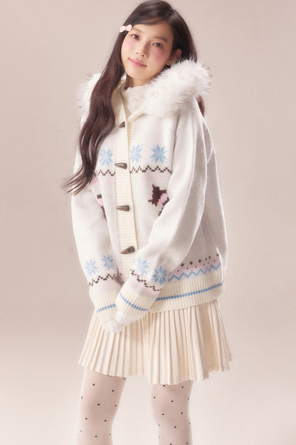 Cárdigan Fair Isle con cuello de pelo de perro