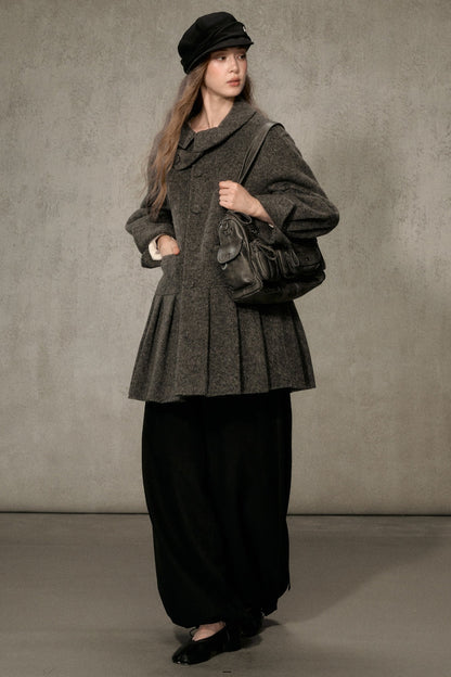 70% Wool Blend Double-Sided Pleated Coat