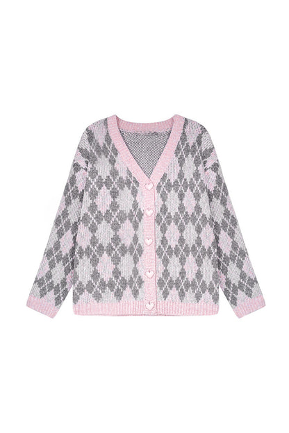 Pink Argyle Knit Cardigan and Skirt Set-Up
