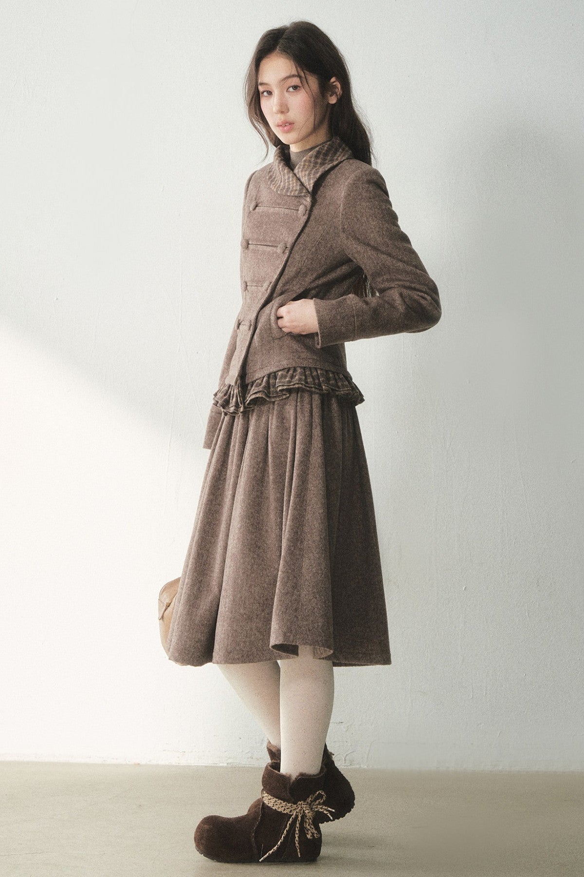 Preppy Double-Breasted Jacket and Skirt Set-Up