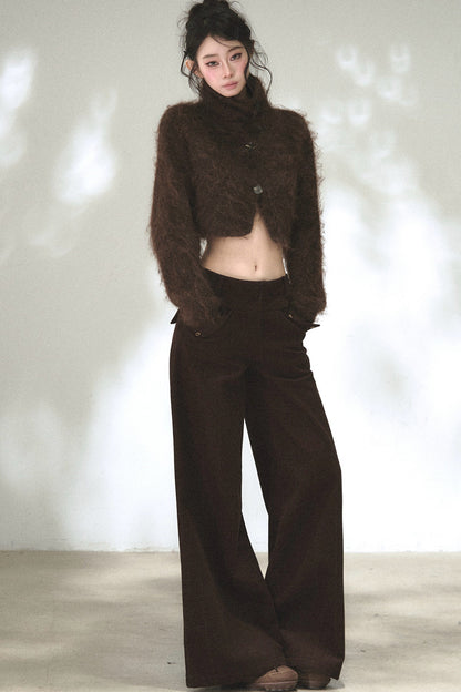Long-Haired Turtleneck Knit Cardigan