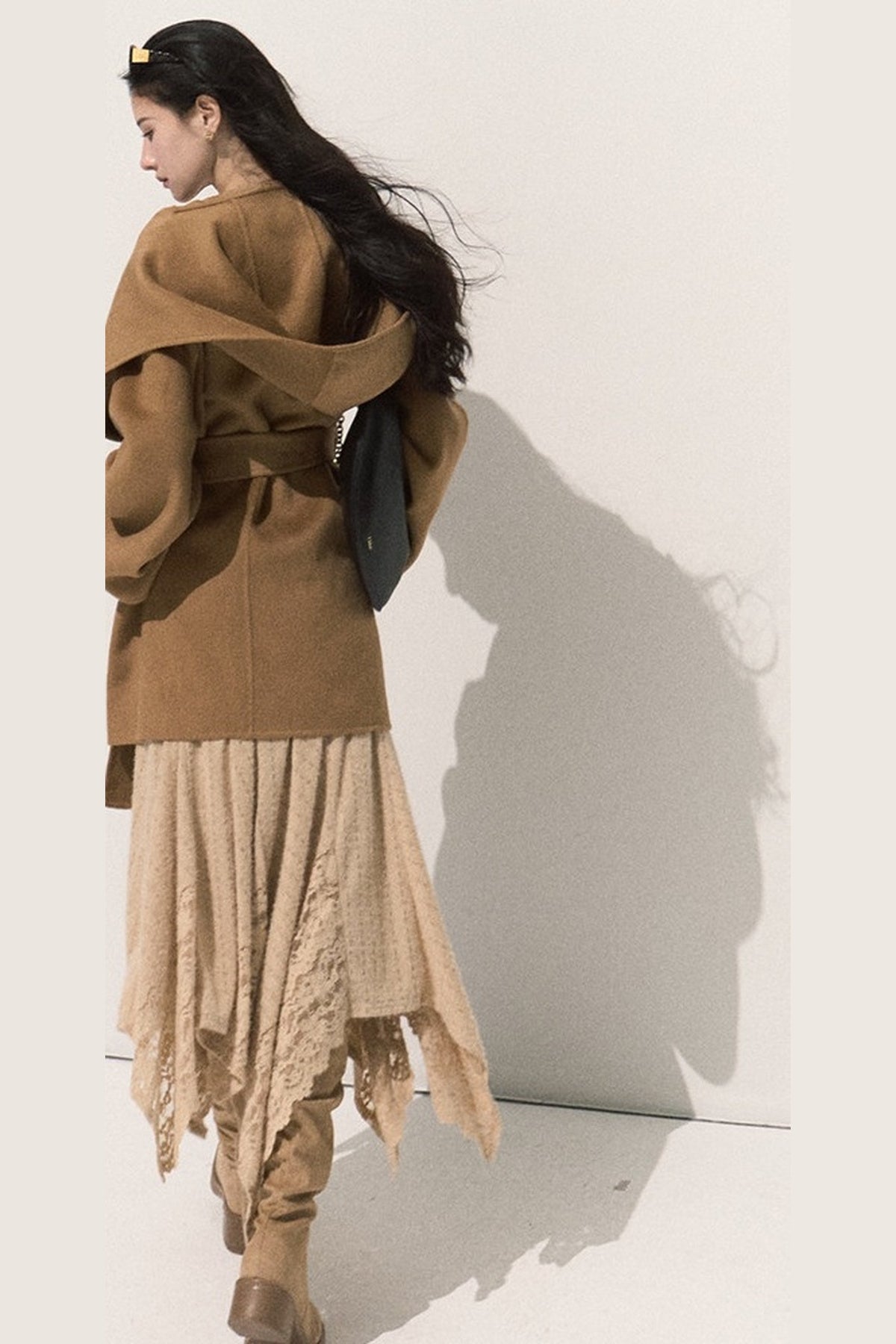 Manteau en laine double face style peignoir