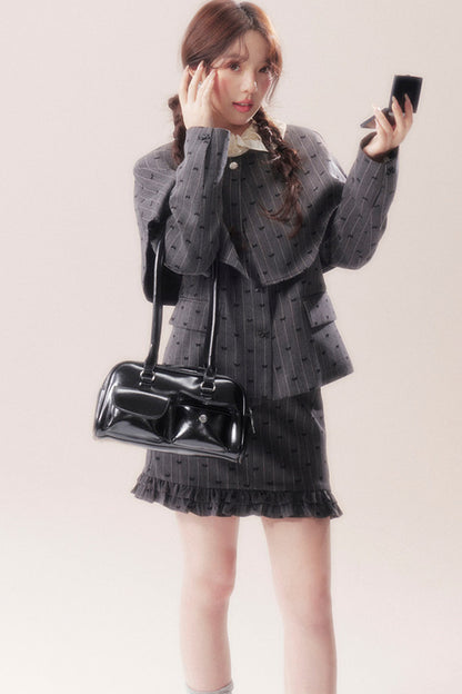 Shawl Cape Coat With Skirt and Top Set-Up