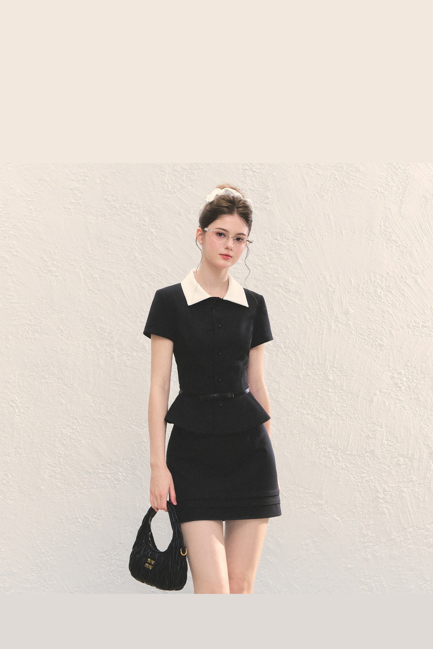 Black Short-Sleeved Shirt and A-Line Skirt Set-Up