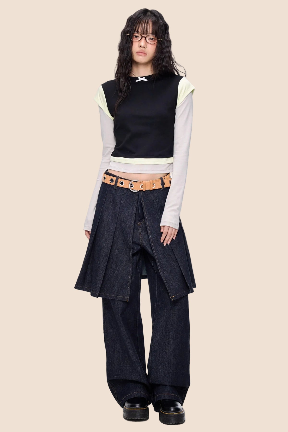 Color-Blocked Bow Long-Sleeve T-shirt