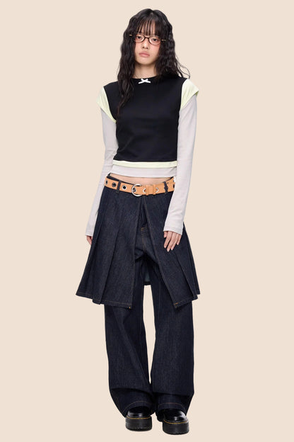 Color-Blocked Bow Long-Sleeve T-shirt