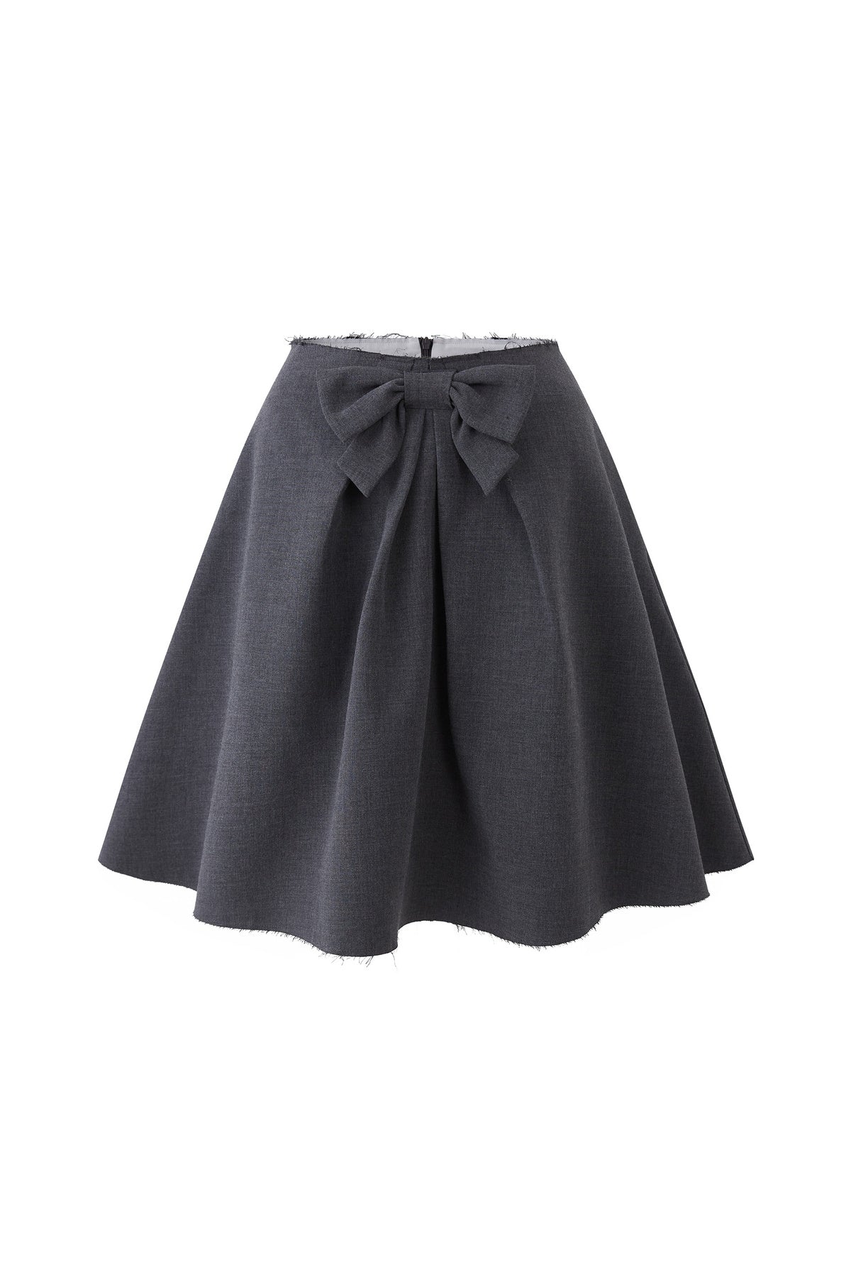 Mid-Waist Bow A-Line Frayed Skirt