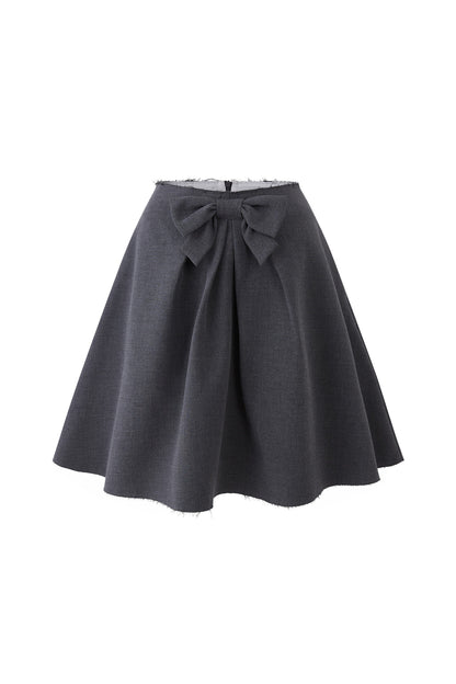 Mid-Waist Bow A-Line Frayed Skirt