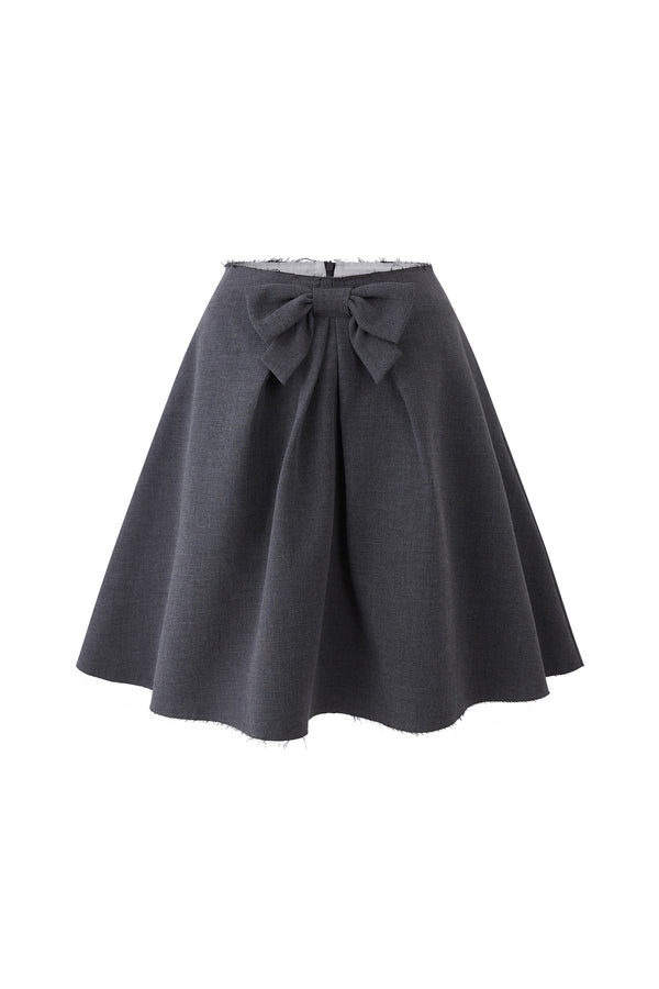 Mid-Waist Bow A-Line Frayed Skirt