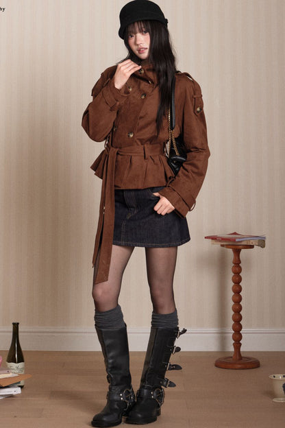 Double-Breasted Suede Trench Coat