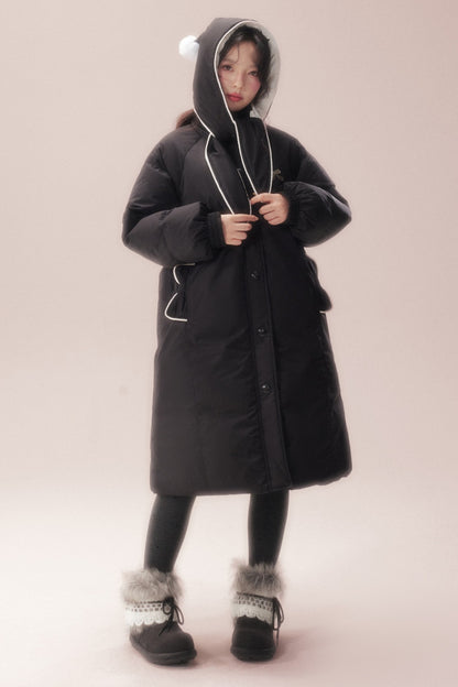 Cute Fur Ball Scarf Hat Long White Duck Down Jacket