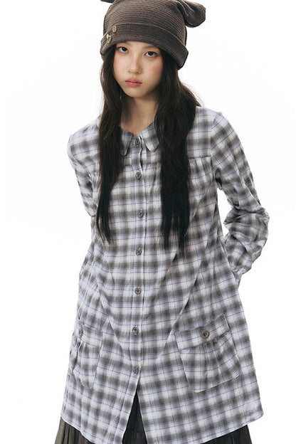 체크무늬 큰 포켓 셔츠