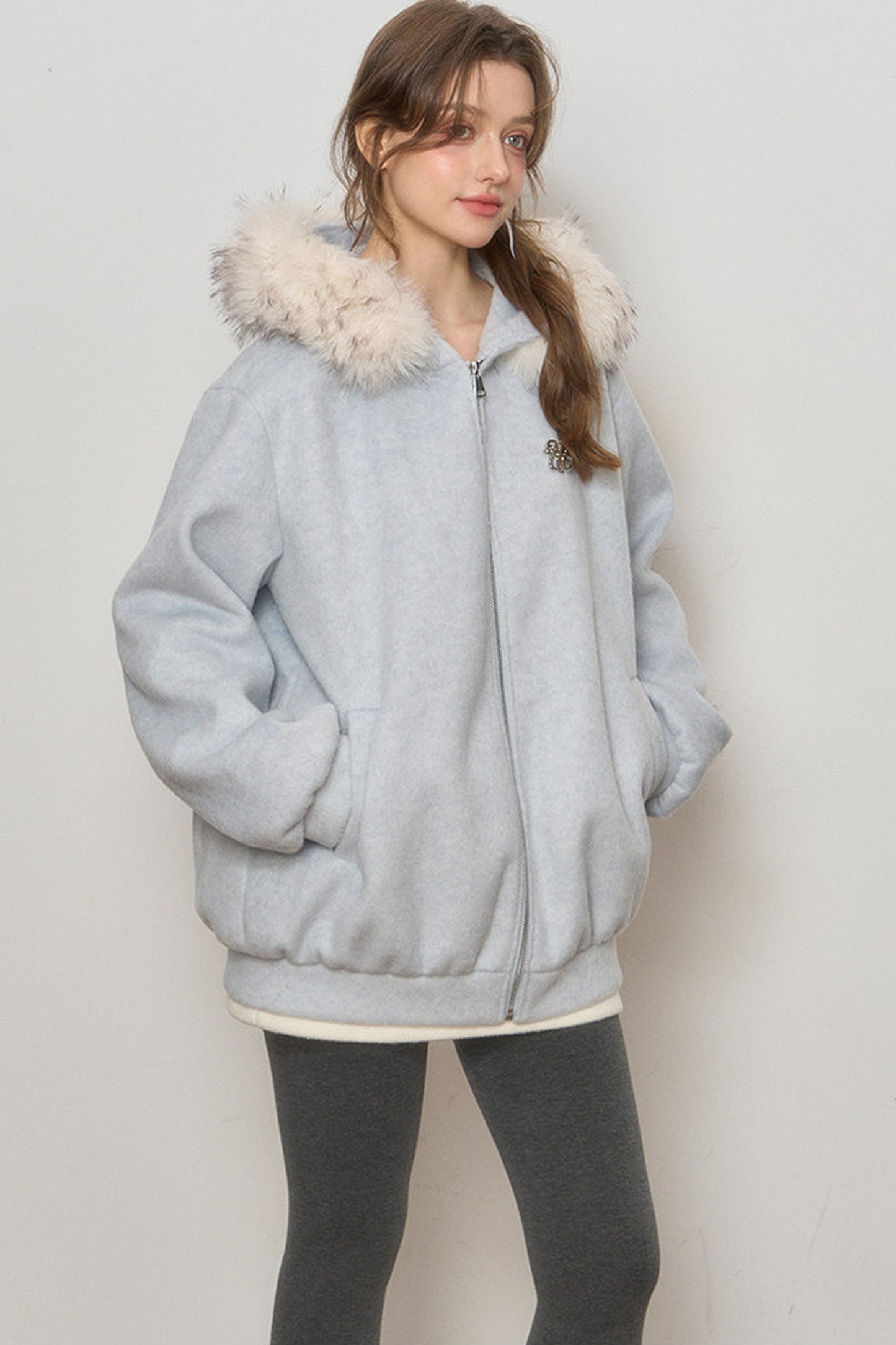 Hooded Fur Collar Woolen Jacket
