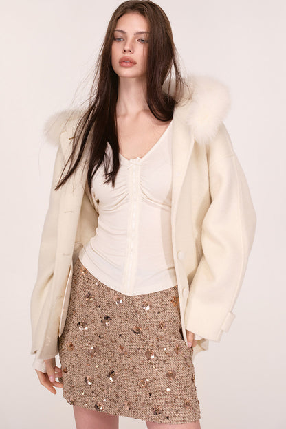 Sequin Tweed A-Line Skirt