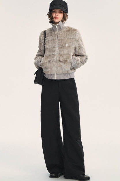 Stand Collar Eco-Friendly Fur Jacket