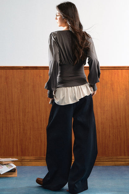 Draped Ruched Blouse and Inner Top Set-Up