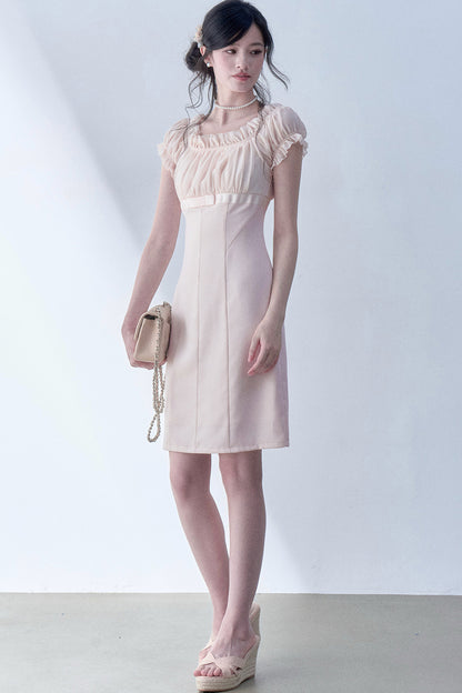 Pleated Lace Chiffon Dress