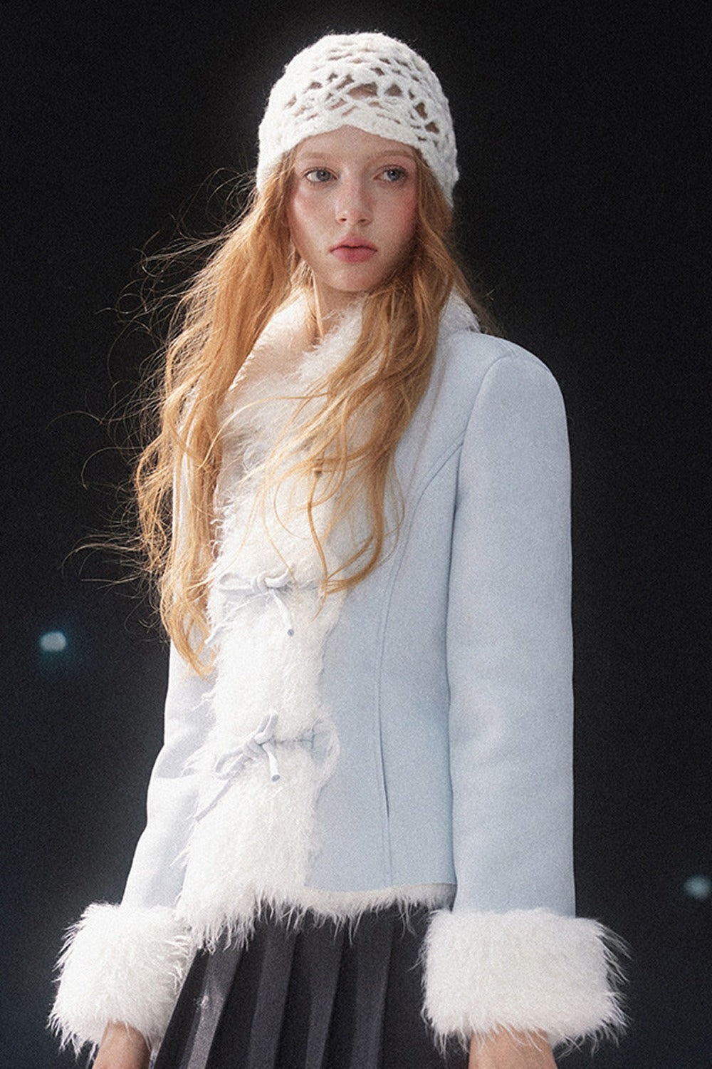 Bowknot Faux Fur Padded Coat