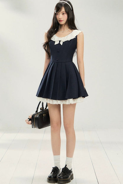 Contrast Lace Ruffle Sleeveless Dress