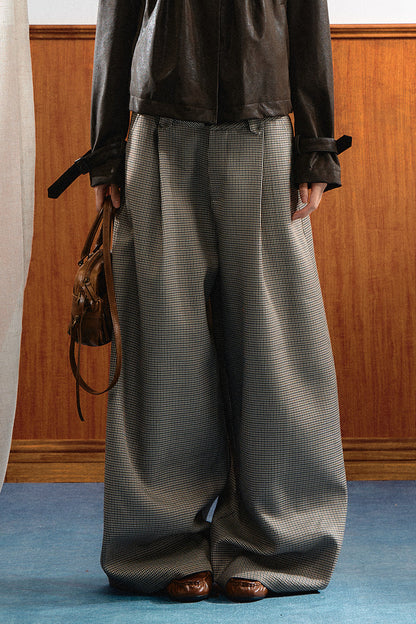 Retro Plaid Wide-Leg Pants