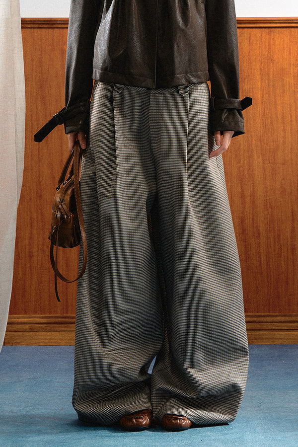 Retro Plaid Wide-Leg Pants