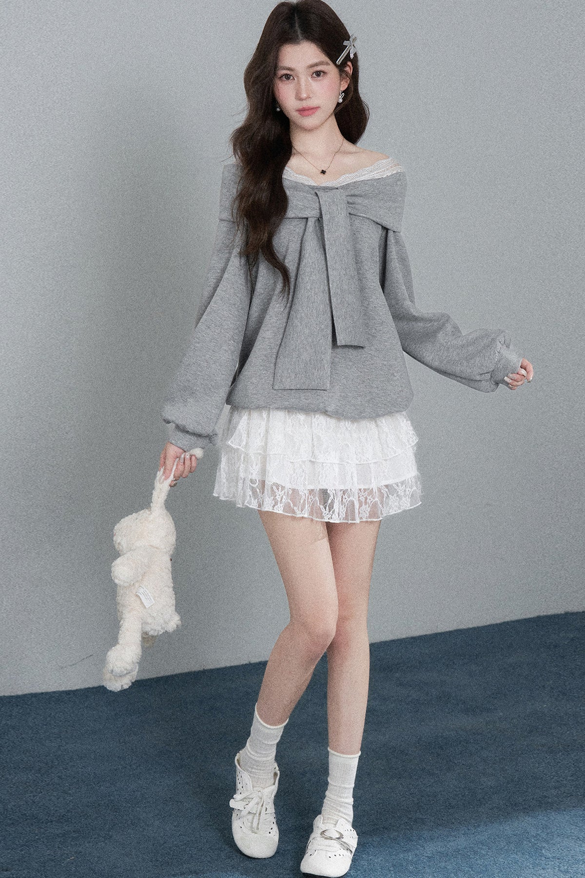 One-Shoulder Bow Lace A-Line Dress
