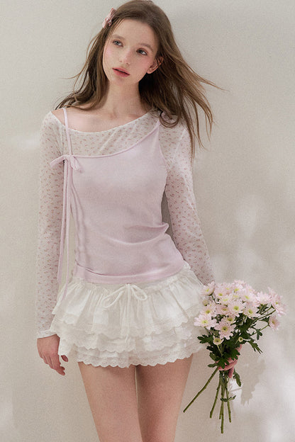 Layered-Look Floral Long Sleeve Blouse
