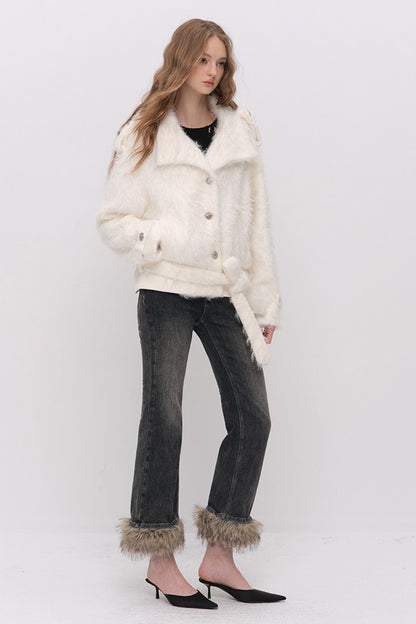 Detachable Frayed Hem Washed Flared Jeans