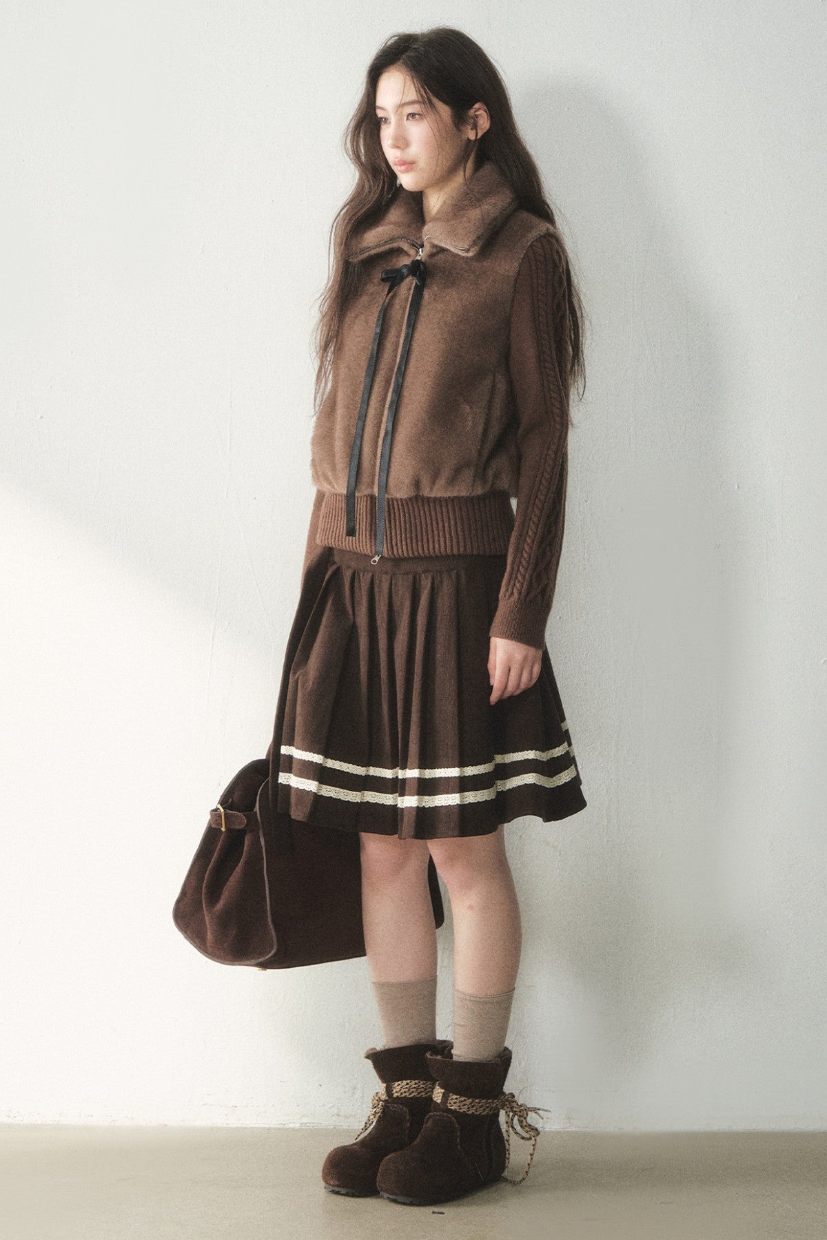 Knitted Patchwork Faux Fur Jacket