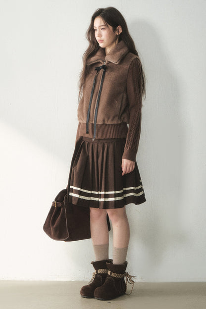 Knitted Patchwork Faux Fur Jacket
