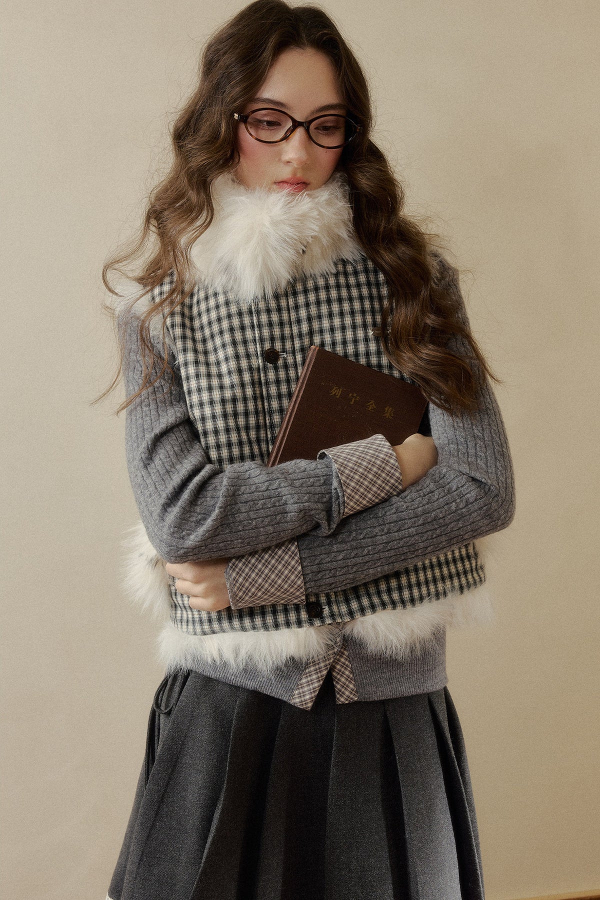 Reversible Polka Dot Plaid Faux Fur Vest