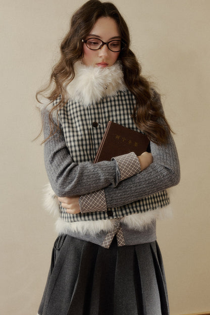 Reversible Polka Dot Plaid Faux Fur Vest
