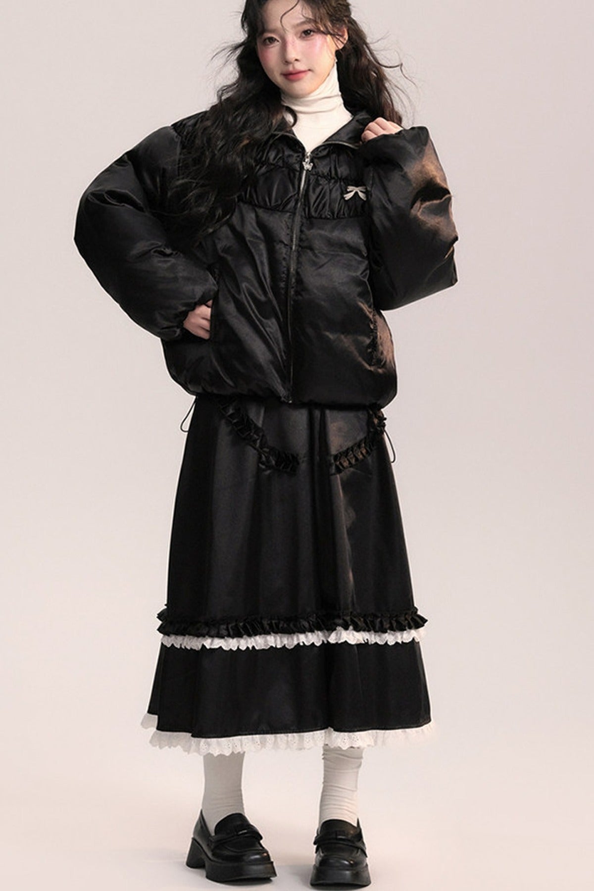 Silk Texture Pleated Puffer Jacket