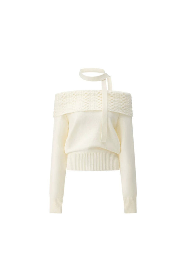 Off-Shoulder Long Sleeve Knit Top