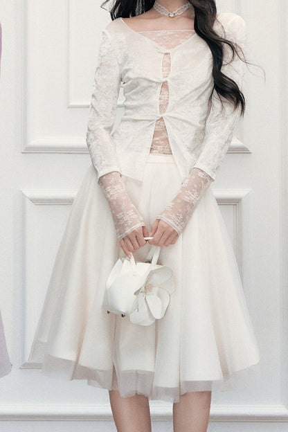 High-Waisted Puffy A-Line Mesh Skirt
