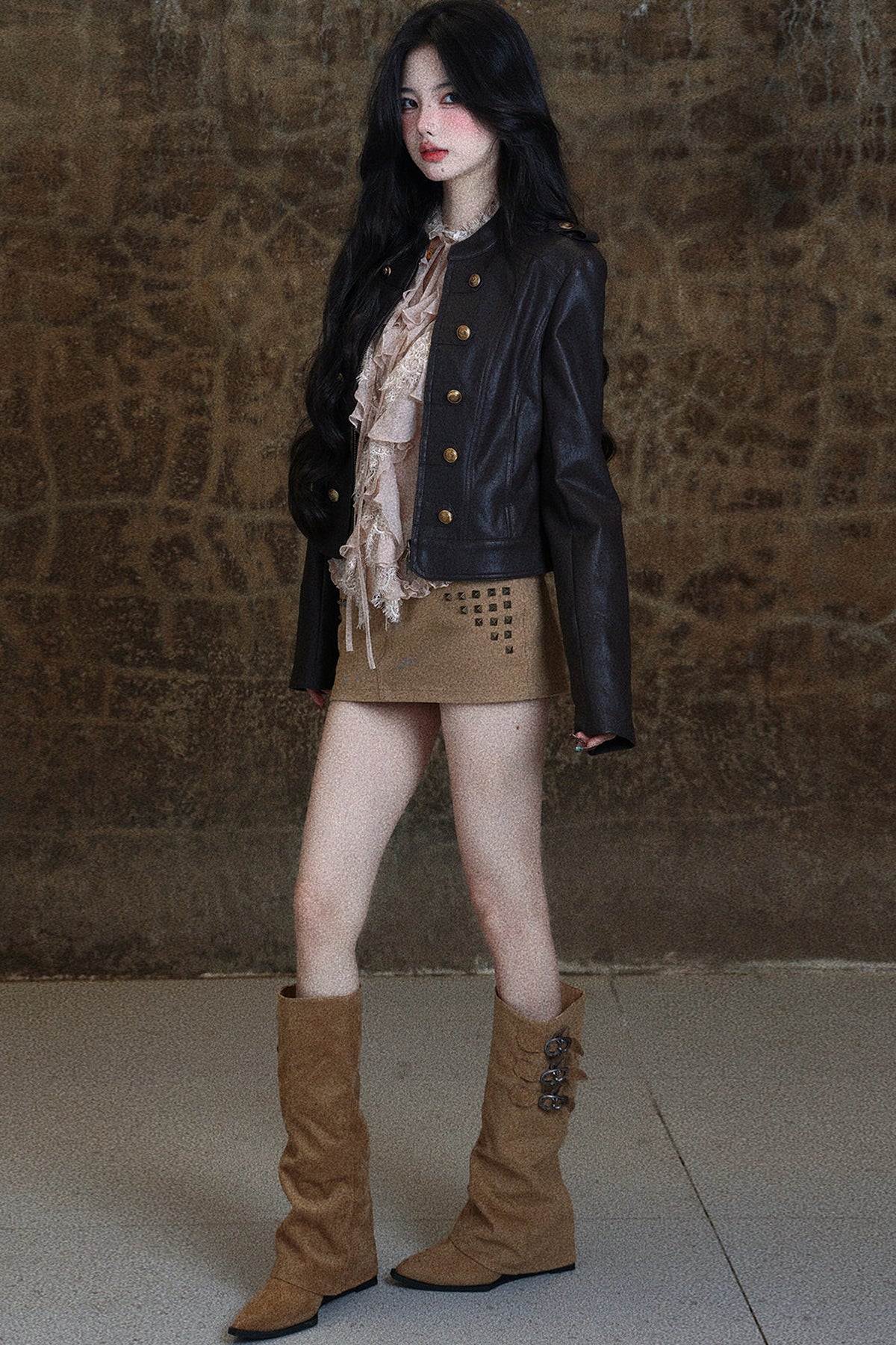 Napoleon Double-Breasted Short Leather Jacket