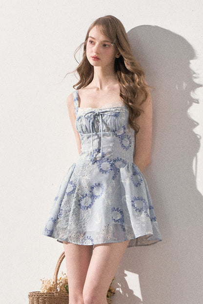 Floral Print Pleated Tie Waist Dress