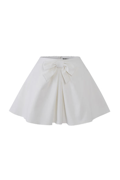 Mid-Waist Bow A-Line Frayed Skirt