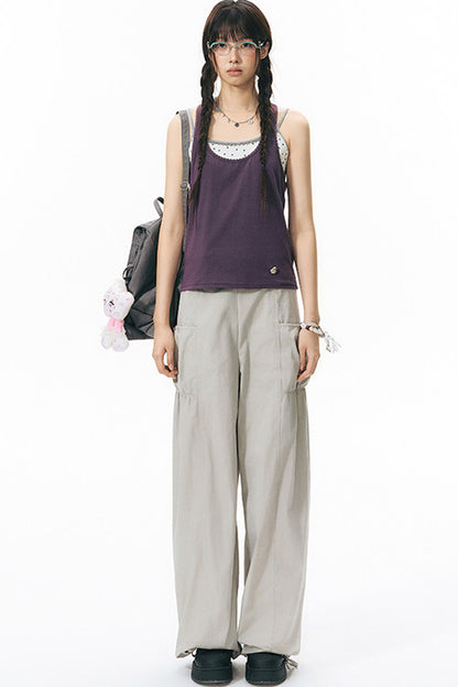Racerback Special Embroidery Trim Tank Top