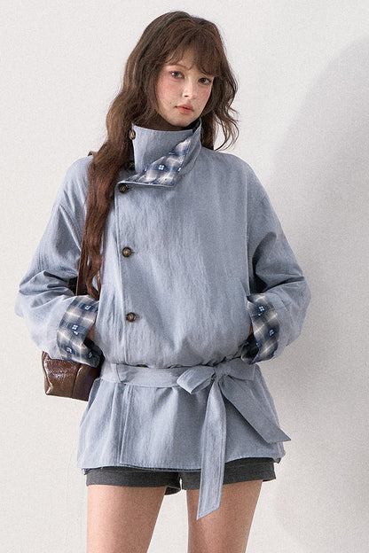 Mint Plaid Patchwork Trench Coat