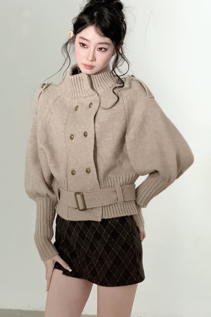 Capejacke mit vertikalem Rippstrick und Fledermausärmeln