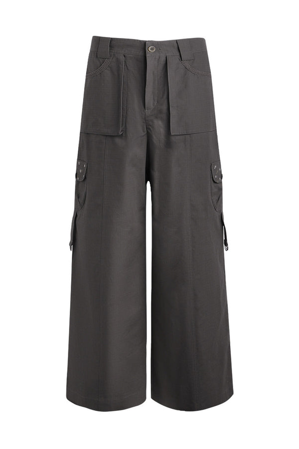 Foldable Hem Wide Leg Pants