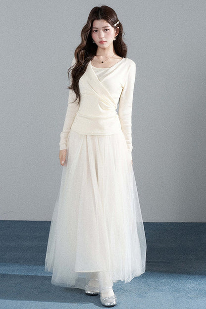 Round Neck Waist-Cinching Knit Top