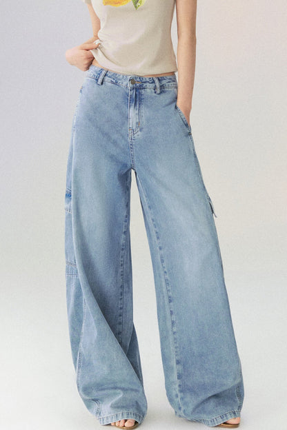Multi-Pocket Wide-Leg Denim Jeans