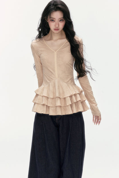 V-Neck Lace Tiered Top